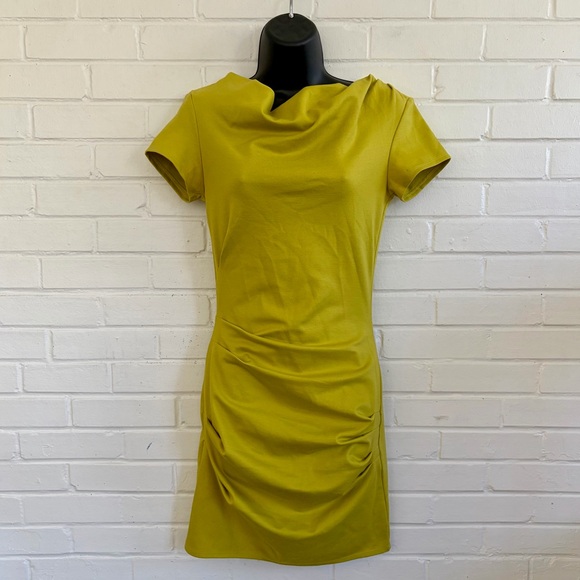 W118 by Walter Baker Chartreuse Green Ruched Cowl Neck Sheath Dress SZ XS NWOT